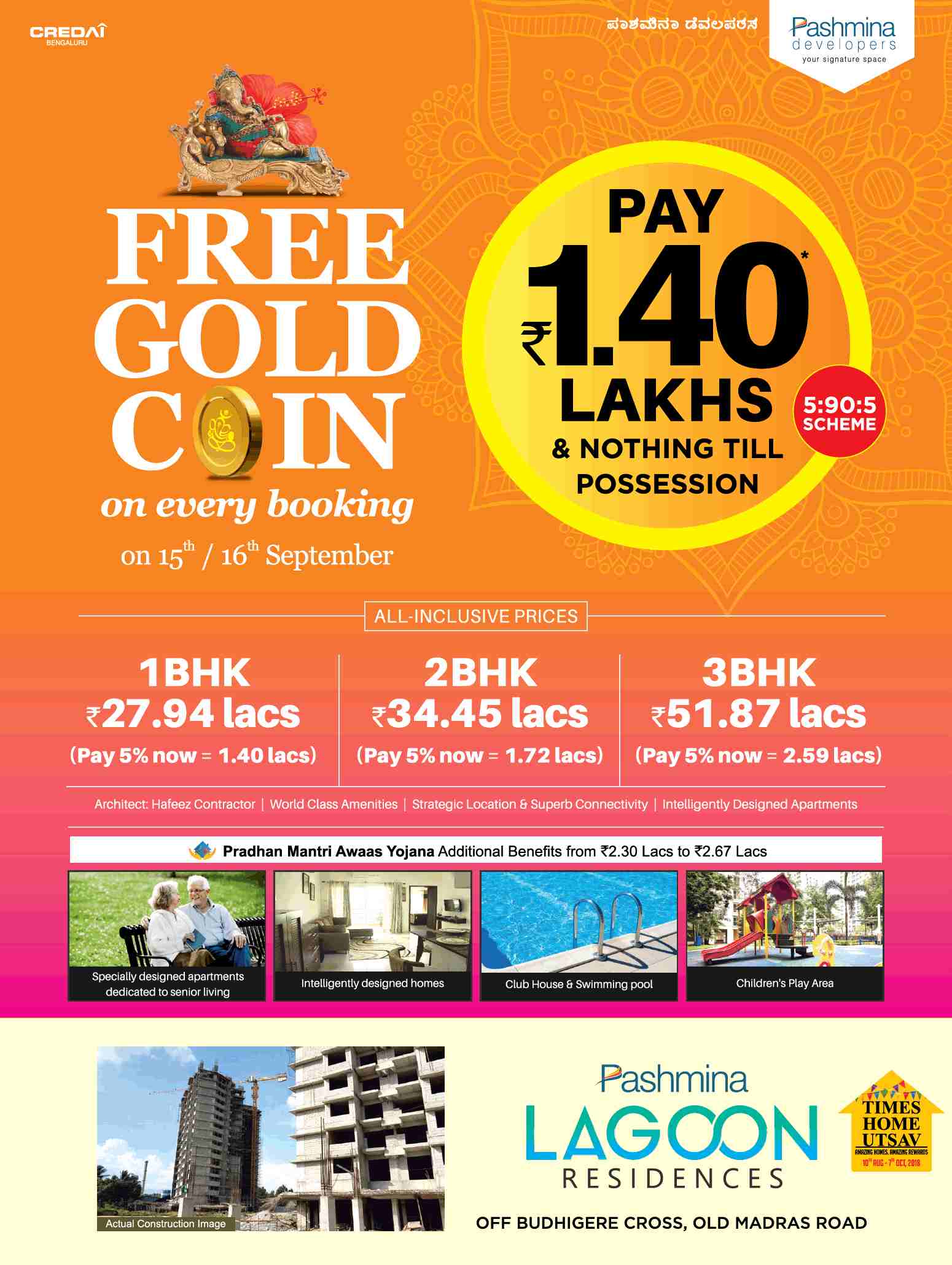 Avail 5:90:5 payment scheme at Pashmina Lagoon Residences in Bangalore Update